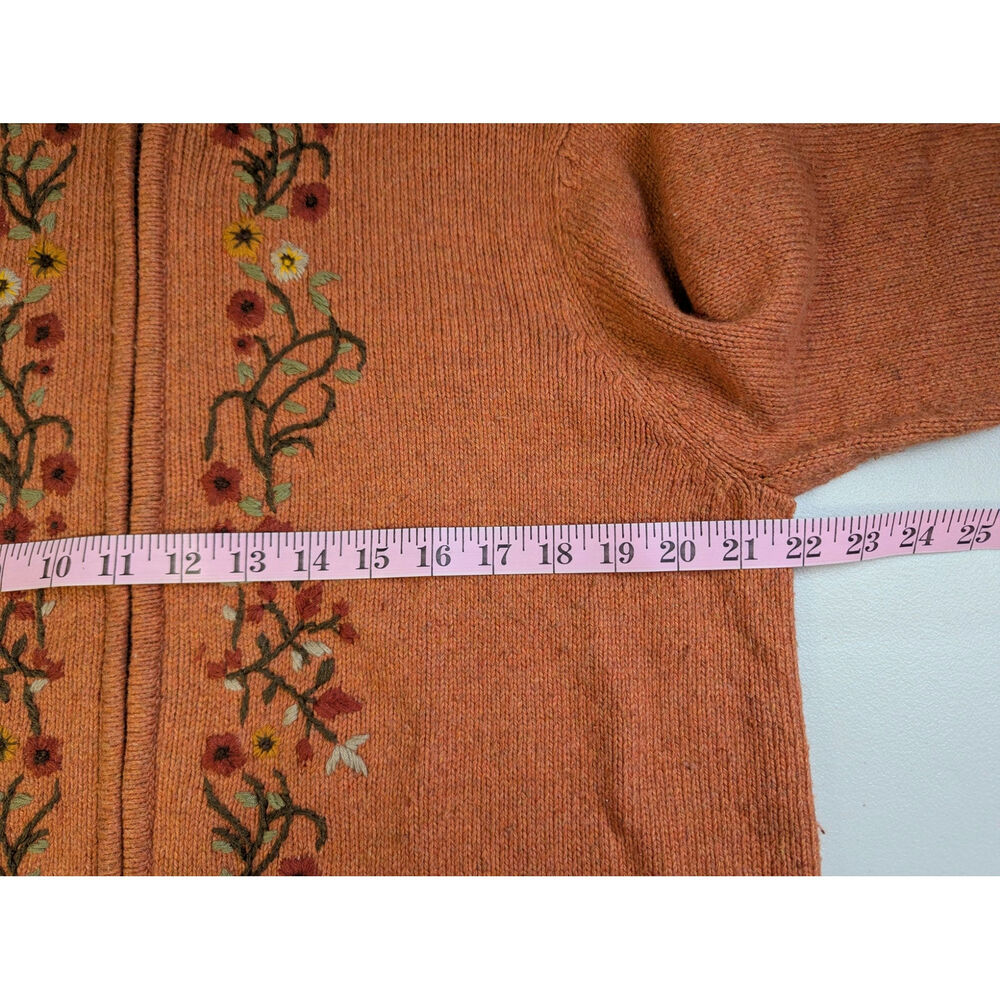 Embroidered Floral Cardigan Sweater Orange Zip Autumn Granny Cottage Womens XL - Picture 7 of 8